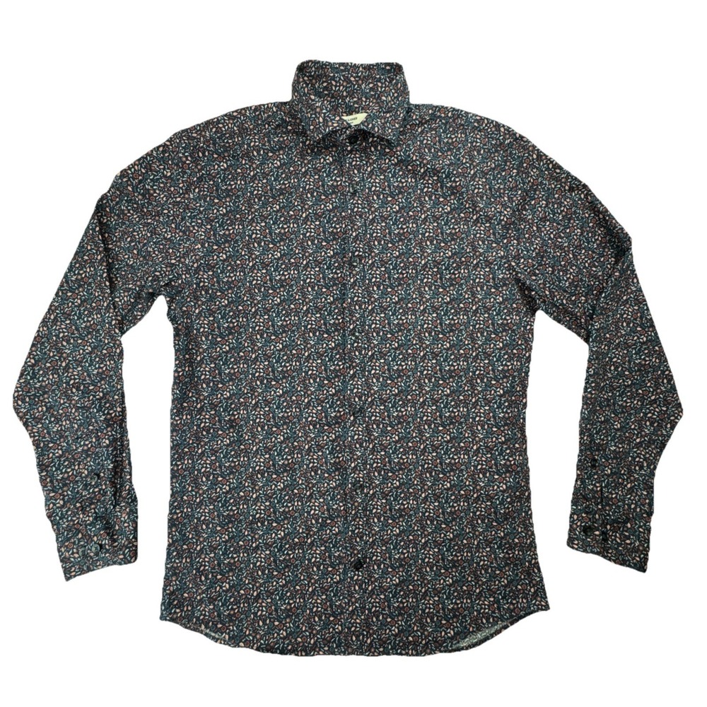 Jack & Jones Mens Button Up Shirt S Cotton Floral Slim Fit Navy Ditsy Print Long